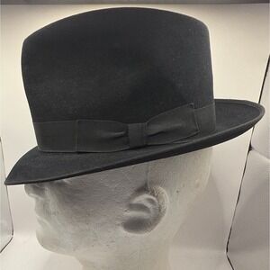 Keith Black Coney Fur Bowler Hat Derby Equestrian Size 6 3/4 Rabbit‎